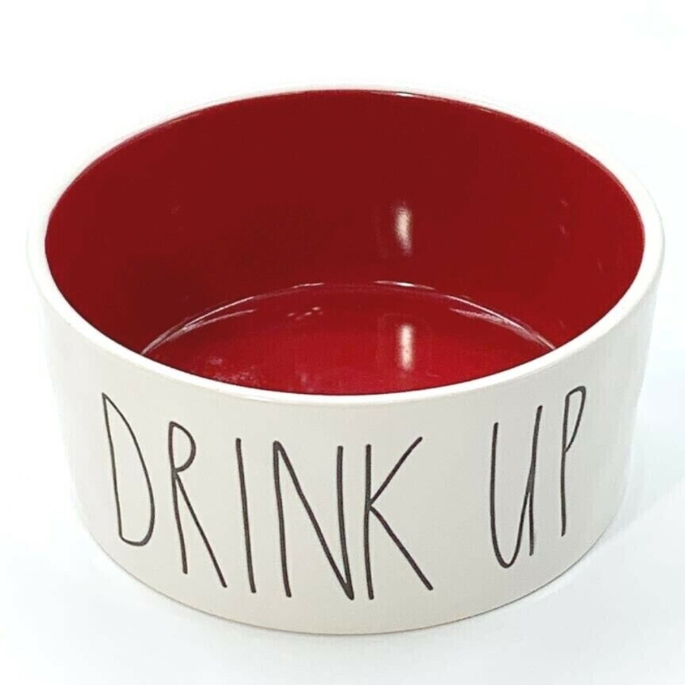Rae Dunn 6" Drink Up RED Inside Dog Pet Water Bowl - Picture 1 of 7